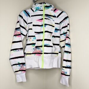 Lululemon Scuba Hoodie Size 4 Classic Lulu Rare White Paint Splash Stripe Print